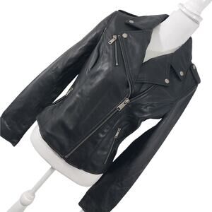NWT@$195! WILSONS LEATHER! LUXE BLACK MOTO/BIKER INSPIRED ZIP JACKET! SZ M